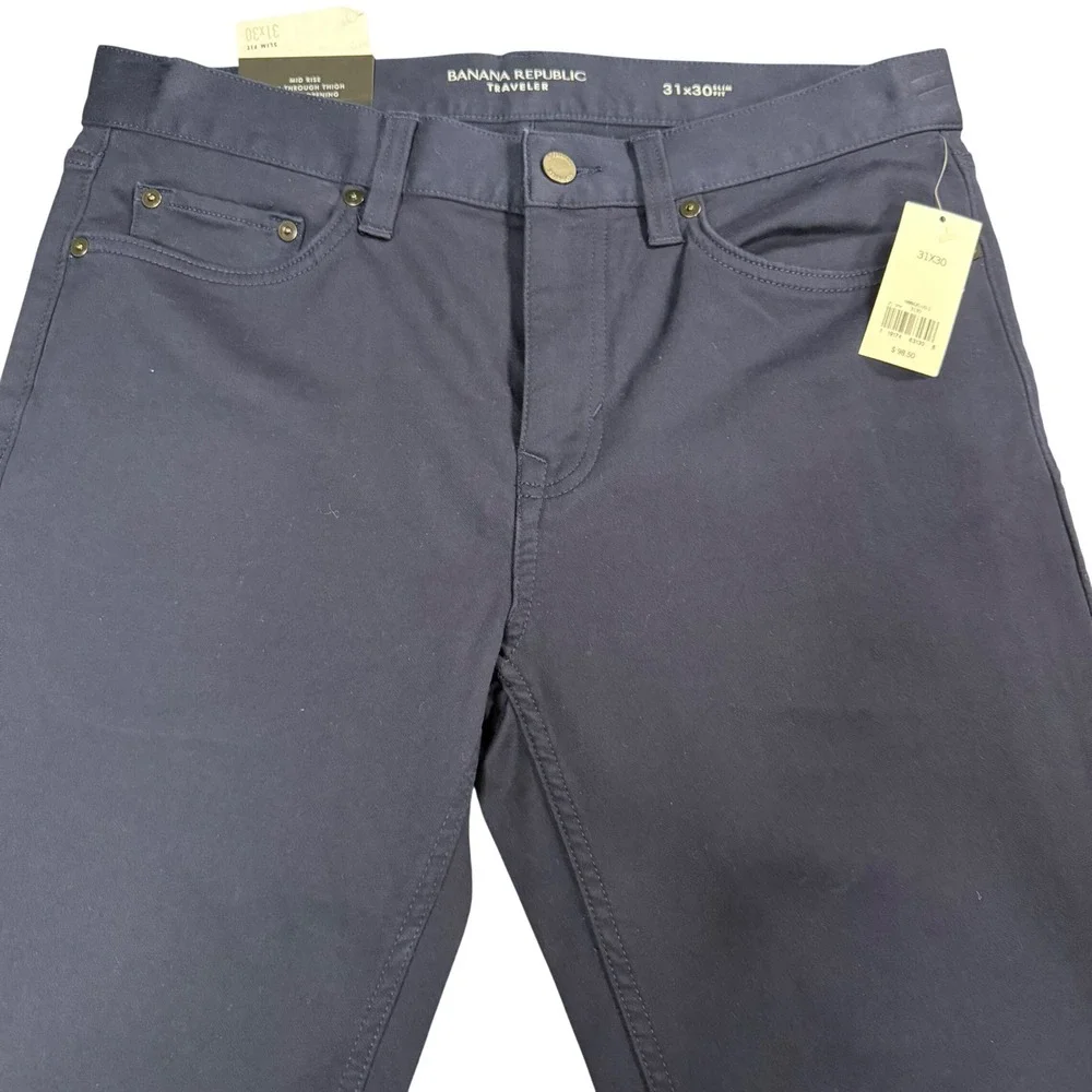 Banana Republic Traveler Pants Mens 31x30 Slim Fit Mid Rise Navy Blue Chinos
